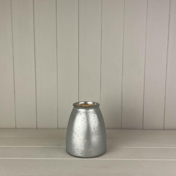 Small Frosted Silver Glass Tealight Holder TD8.5 x H15 x B13cm CL