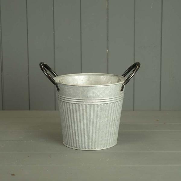 18cm Round Ribbed Aged Zinc Planter