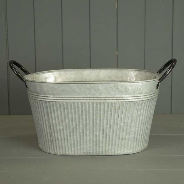 32 x 22cm Oval Ribbed aged zinc planter
