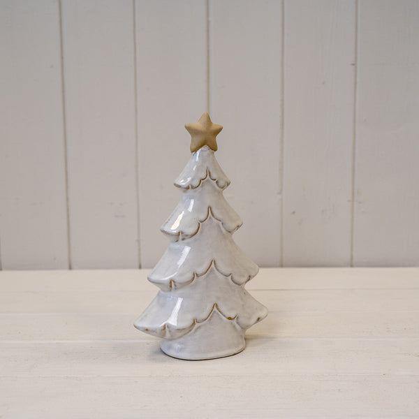 Medium Stone Glazed Ceramic Layered Christmas Tree with Cream Star on Top