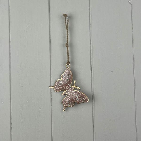 Pink Metal Hanging Butterfly 8cm