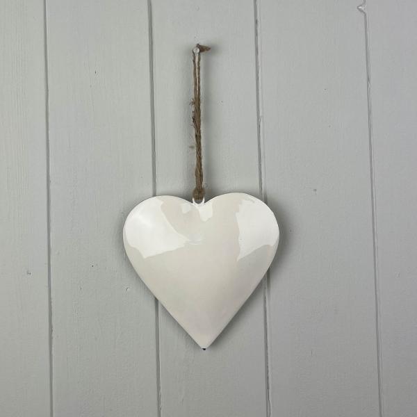White Enamel Hanging Heart (12cm)