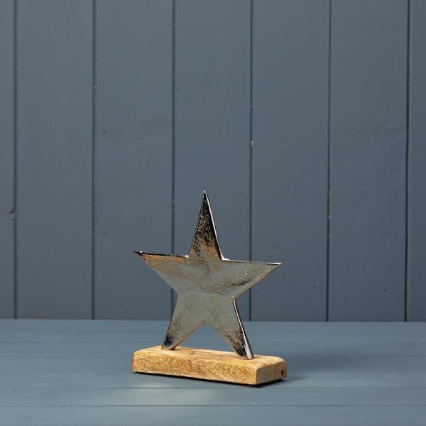 Silver Star on Wooden Base 16.5x5x17cm  Weight-167g