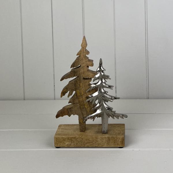 Wood/Metal Trees on Base Festive Decoration L14xD6xH22cm  Weight-292g