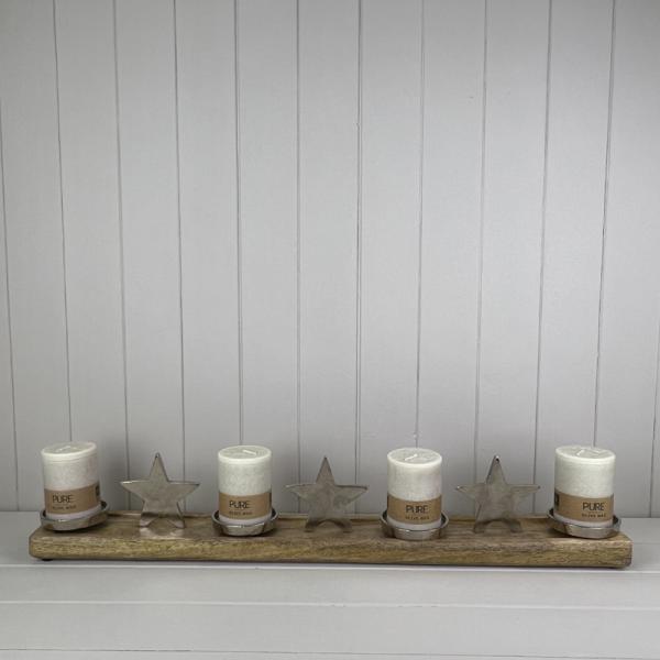 Wood/Metal Stars and Candle Holders Festive Decoration L74xD10xH13cm  Weight-1763g