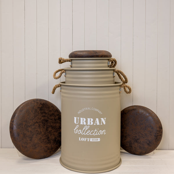 Set of Three Light Brown Urban Round Storage Containers L:40Dx55H-M:34Dx50H-S:27Dx44H