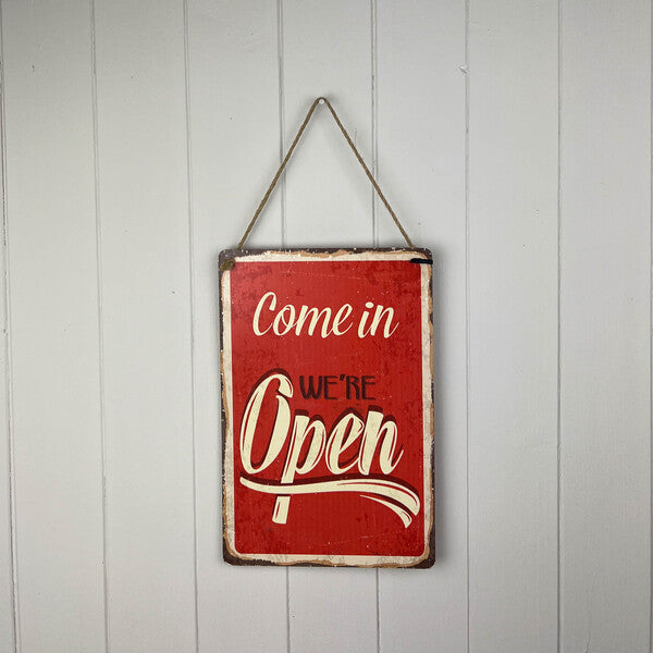 Metal open close sign red with rope hanger 30x20cm