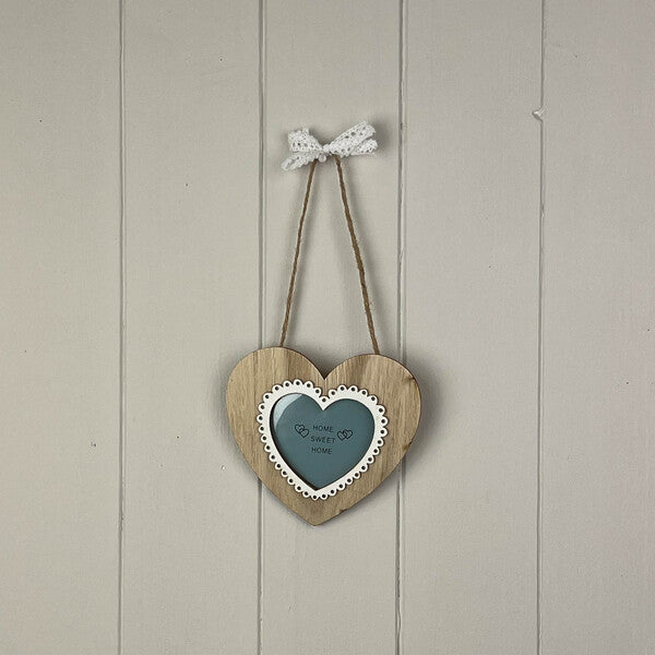 Hanging Heart Shaped Photo Frame in Plywood PVC 12cm x 12cm Window 6.5cm x 6cm PVC thickness 0.25 -