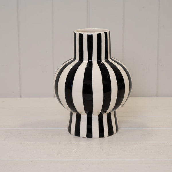 Black and White Striped Round Vase