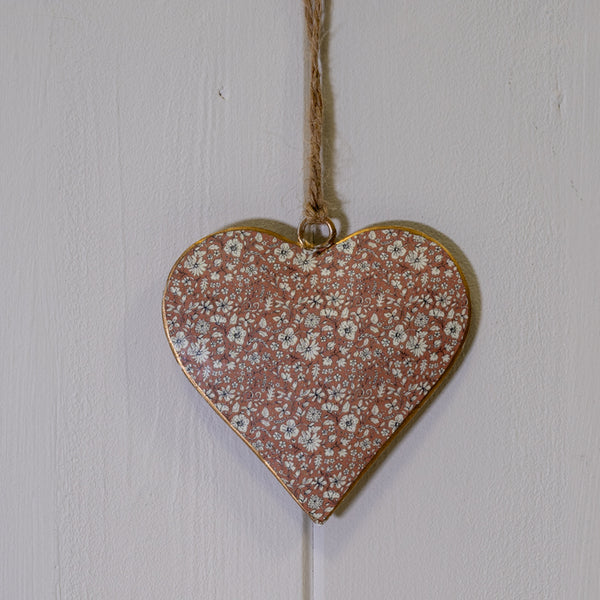 Pink Metal Hanging Heart 8cm