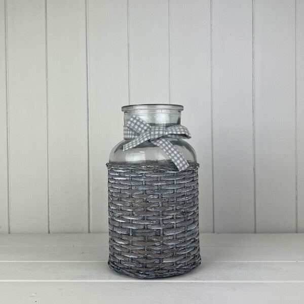 Glass Jar With Woven Jacket & Bow T10xB14xH25.5cm (TSGC)