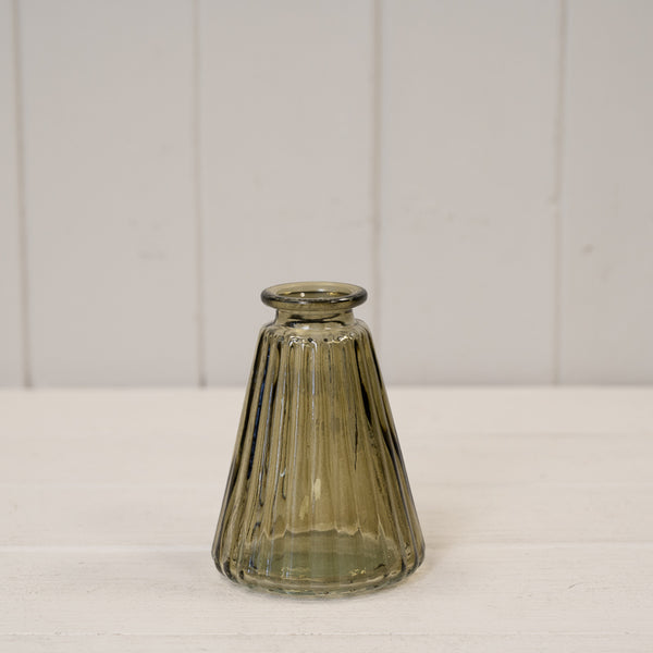 Olive Green Glass Ribbed Bottle L7.4cm X H9.9cm