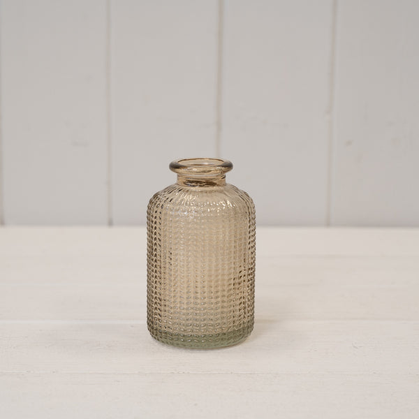Smokey Brown Ribbed Glass Bottle