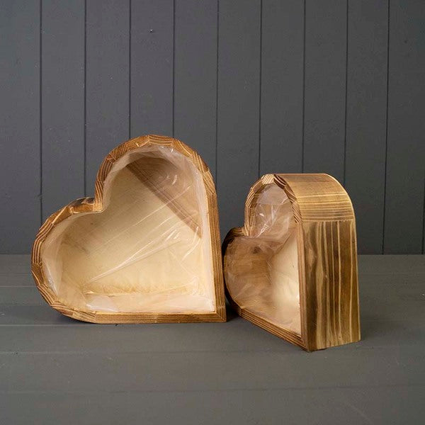 Set of Two Heart Wooden Planters L25cm S20cm