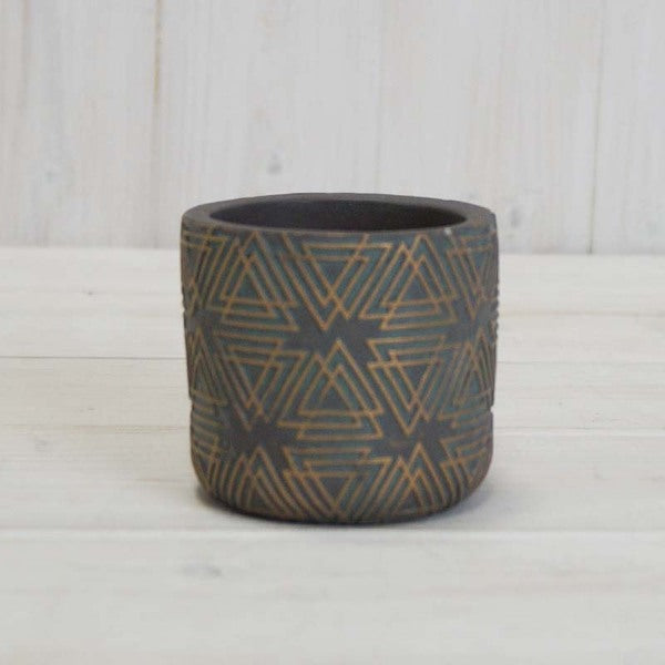 Grey/Gold Cement Triangle Grid Pot H7cm x D7.5cm