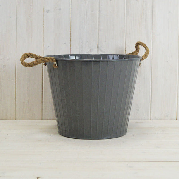 18cm Cool Grey Round Tapered Zinc Bucket with Rope Ears TD18cm H16cm B13cm