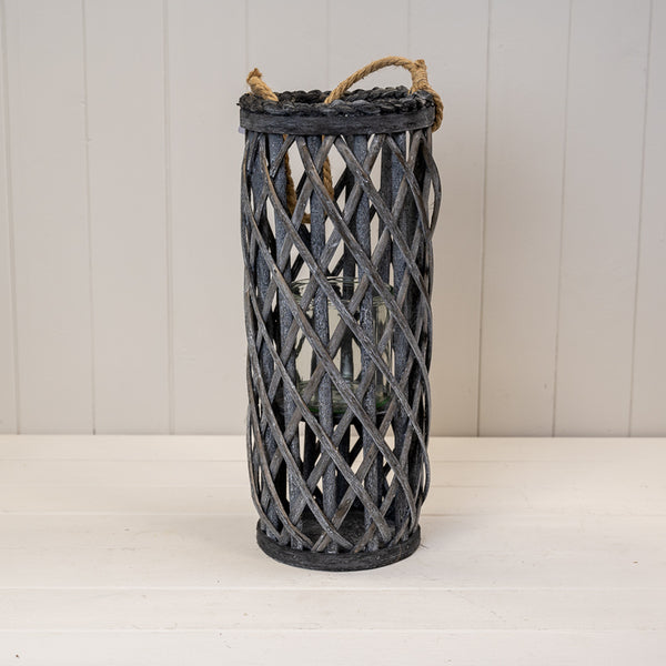 40cm Grey Washed Lantern L17cm W17cm H40cm