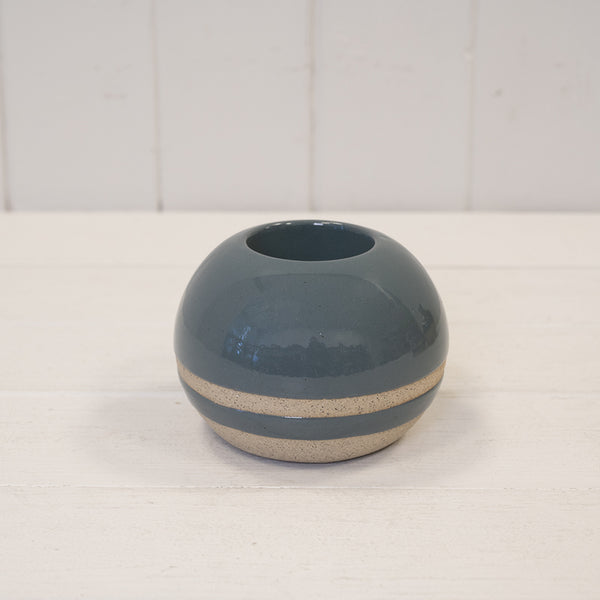 Blue Glazed Tealight Holder with Unglazed Design 11cm x 11cm x 7.8cm
