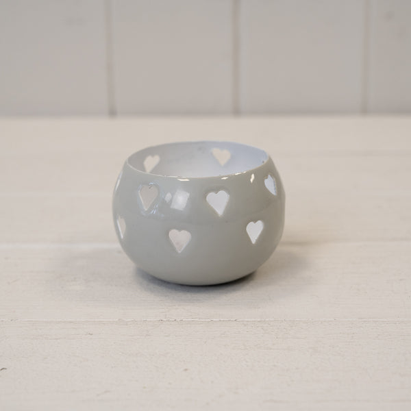 Grey Votive with Heart  Design 8x8x6cm