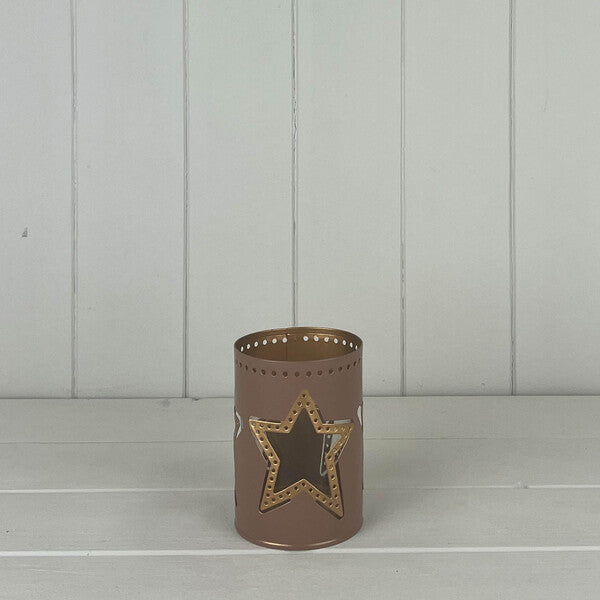 Pink Tealight Holder with Star Design D7xH7.5xBD6.5cm