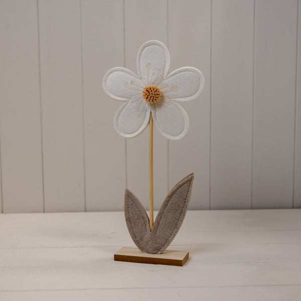 Large Cream Felt Flower on Wooden Base Decoration