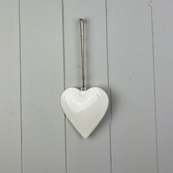 White Enamel Hanging Heart (10cm)