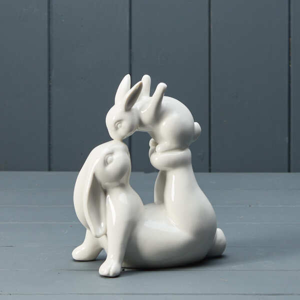 Ceramic White Love You Rabbits H17 W14 D7.5