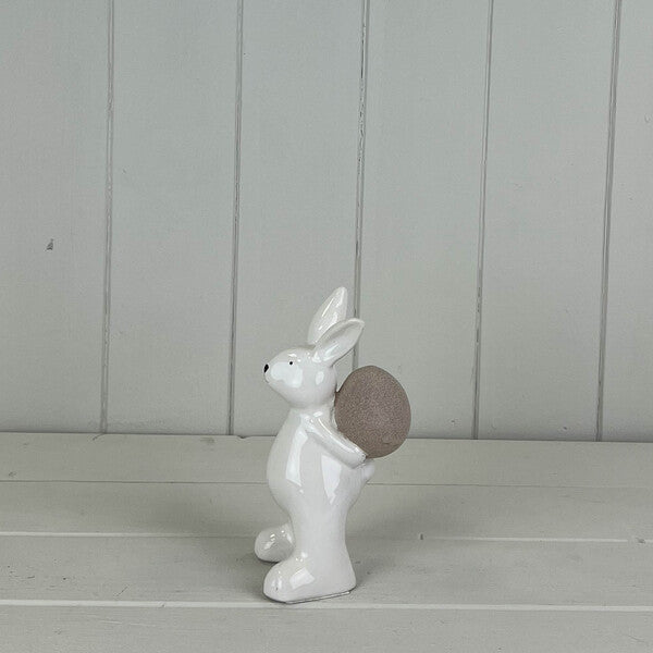 Ceramic White Rabbit Holding Egg 11.1x11.5x20.8cm  Weight-364g