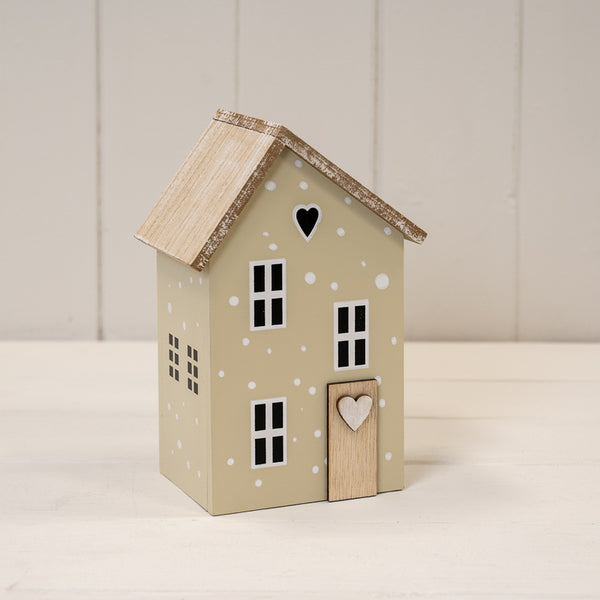 Light Sage Green Wooden House Decoration L11.5xW8xH17.5cm