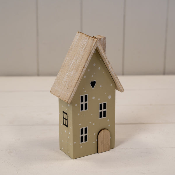 Light Sage Green Wooden House Decoration L8.5xW5xH16.5cm