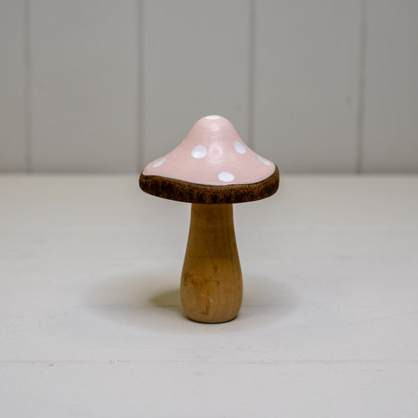 Medium Pink Wooden Mushroom Decoration