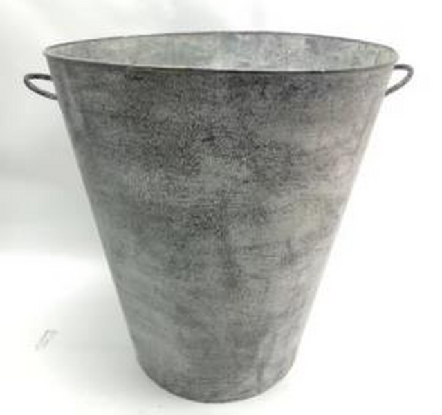 420537-LGE (SR) LGE Tall Zinc Pot TD 54cm H52cm BD34cm with Drainage Holes and Bungs