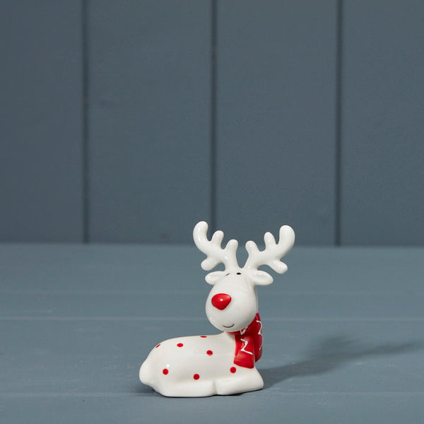Red and White Ceramic Deer (8cm)