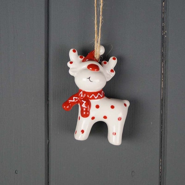 Red and White Ceramic Hanging Deer L5xD2.7xH7cm