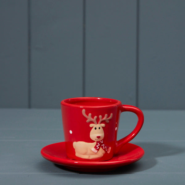 Red Ceramic Cup with Saucer L9.8xD7xH6.5cm