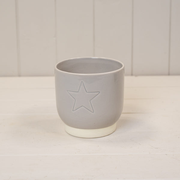 Round Warm Grey Debossed Star Pot TD11.3cm H11cm B8.6cm
