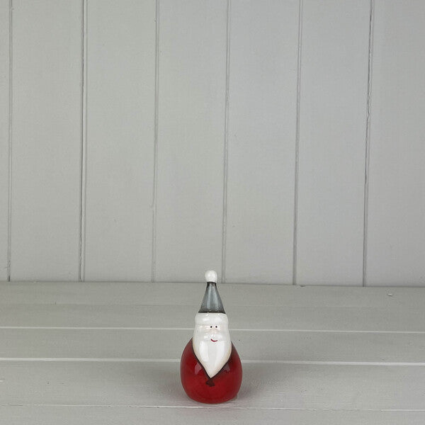 Small Ceramic Santa with Red Body Grey Hat D4.7cm H9.2cm