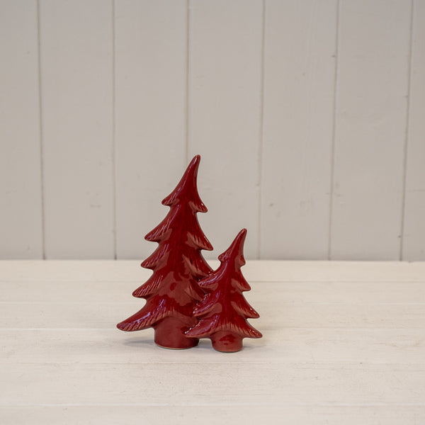 Small Red Ceramic Bendy Double Christmas Trees