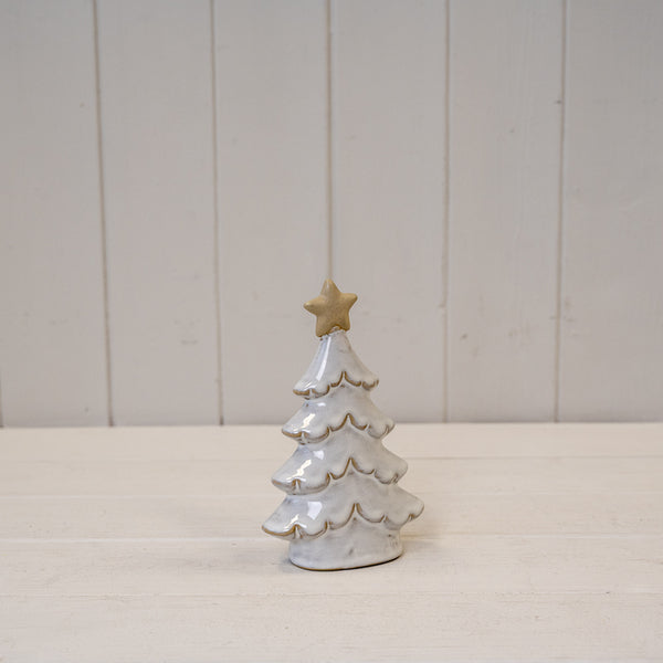 Small Stone Glazed Ceramic Layered Christmas Tree with Cream Star on Top