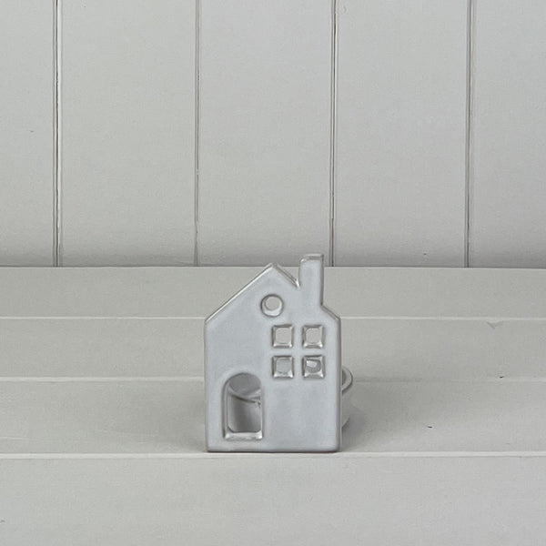 White Ceramic House Tealight Holder L6.7xD6xH8.6cm  Weight-138g
