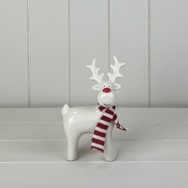White Ceramic Reindeer Ornament with Knitted Scarf  L11.2xD5.3xH16cm  Weight-194g
