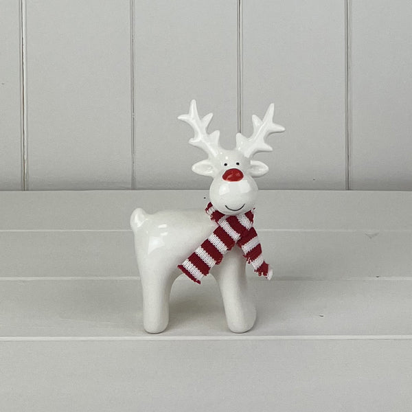 White Ceramic Reindeer Ornament with Knitted Scarf  L9.7xD5.3xH13.4cm Weight-139g