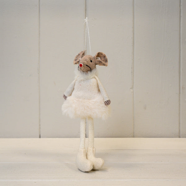 White Hanging Fabric Mouse with Skirt (15cm)