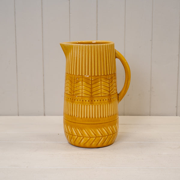 Yellow Ceramic Jug (26.5cm) T12 x 14 x BD12.3 x H26.5cm