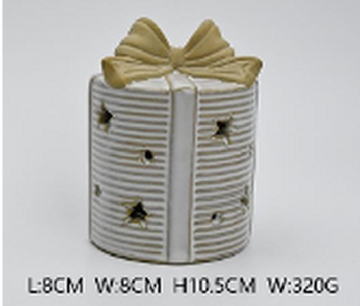 Medium Ceramic LED Present with Bow Topper