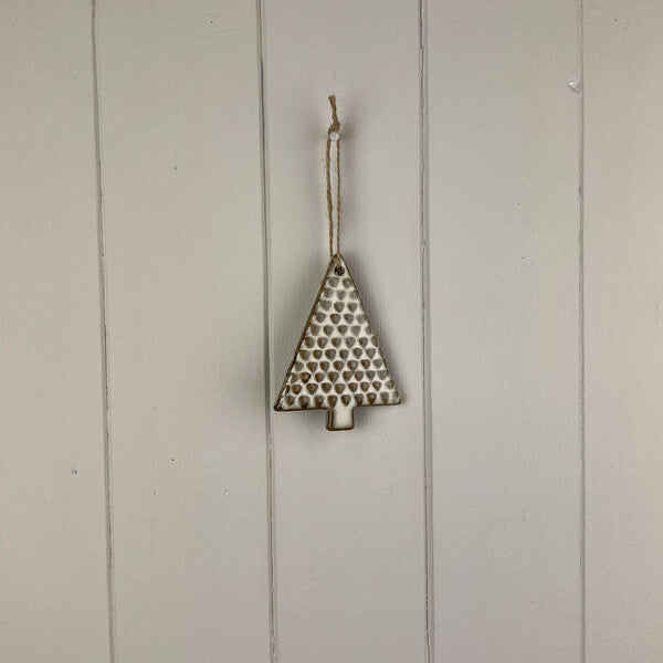 Beige Mottle Ceramic Hanging Tree Decoration L6.5xD0.5xH9cm  Weight-61g