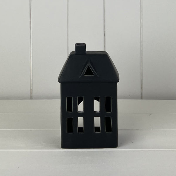 Black Ceramic House Tealight Holder L10.2xD7.5xH17.4cm  Weight-419g