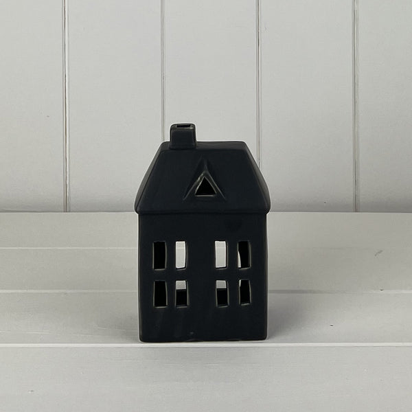 Black Ceramic House Tealight Holder L9.1xD6.8xH13.4  Weight-258g
