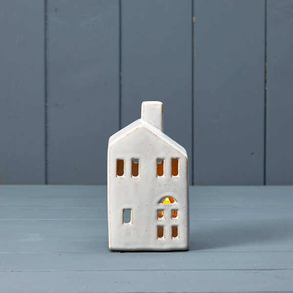 Ceramic house tealight with reactive glaze 7.2x5.7x13.4cm
