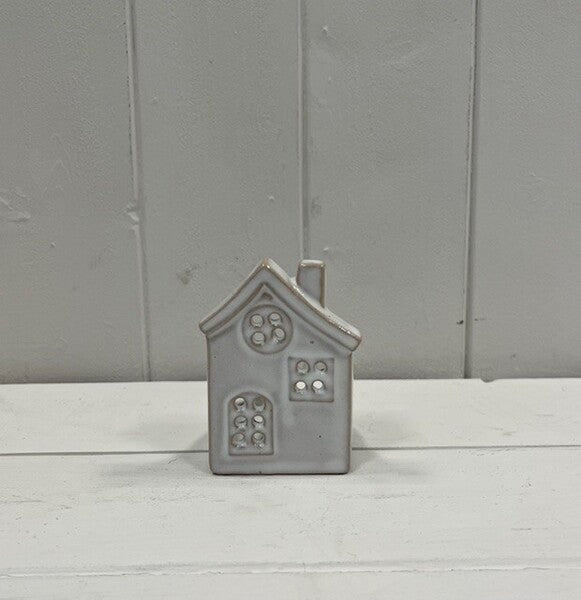 Glazed Ceramic House Tealight with Textured Detail L6xD5.5xH8.5cm  Weight-81g